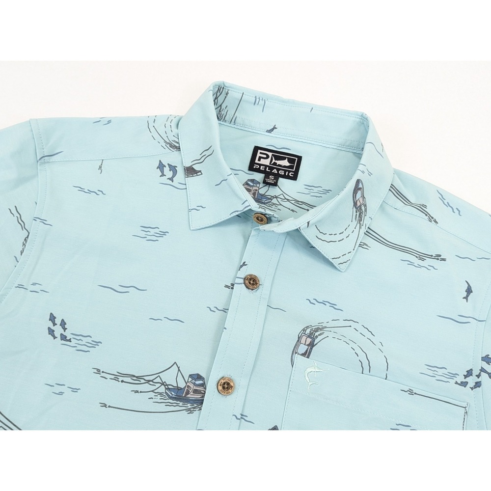 Pelagic Performance‎ Shirt Teal Mens Small Dockside Stretch Woven Trollin